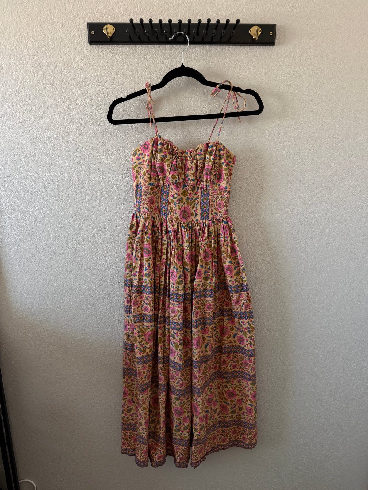 Place Nationale Strappy Tie Tiered Printed Midi Dress
