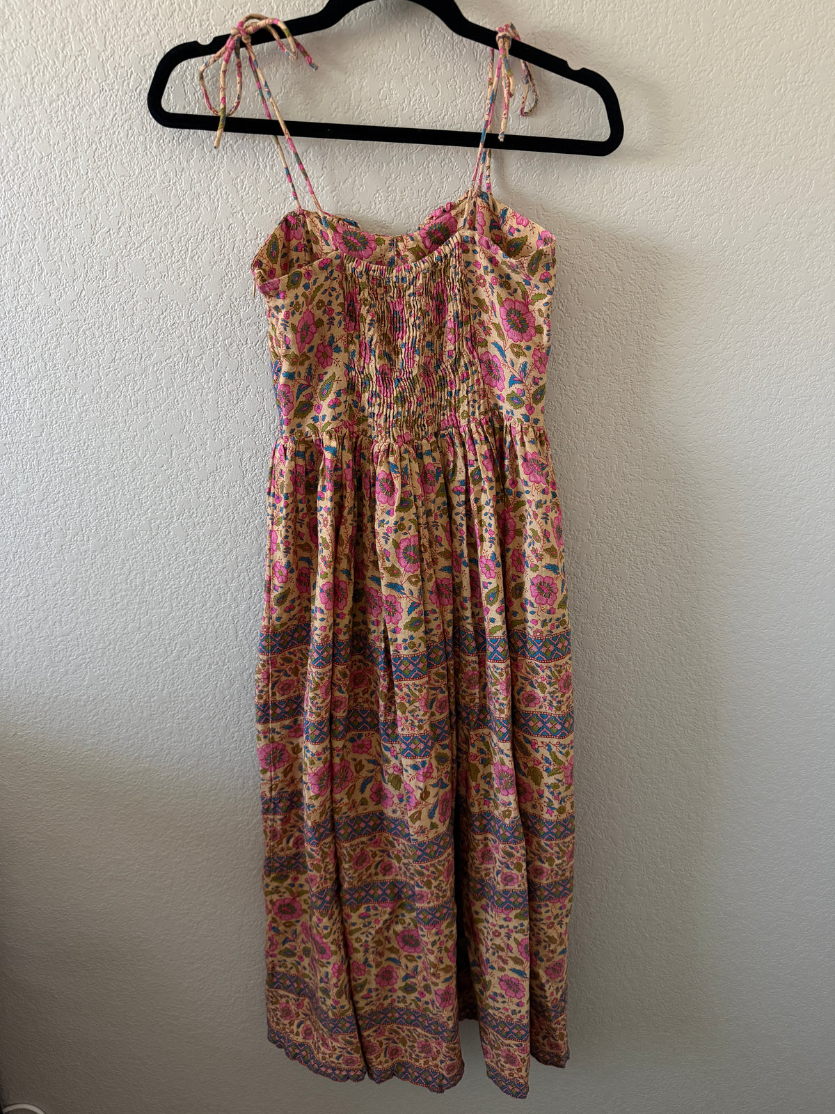Place Nationale Strappy Tie Tiered Printed Midi Dress