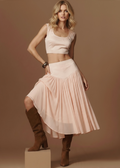By Anthropologie Satin Trapunto Midi Skirt in pink
