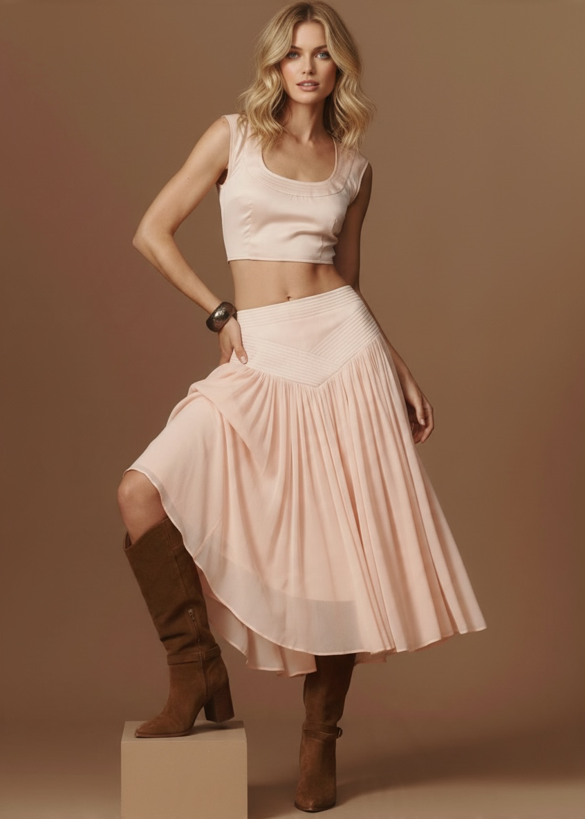 By Anthropologie Satin Trapunto Midi Skirt in pink