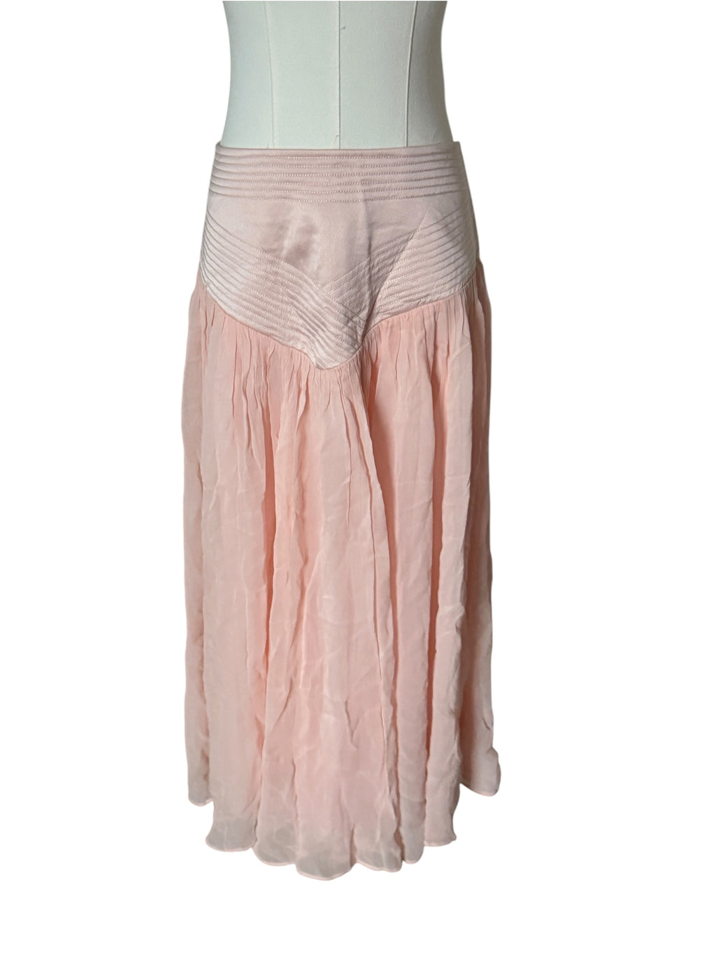 By Anthropologie Satin Trapunto Midi Skirt in pink