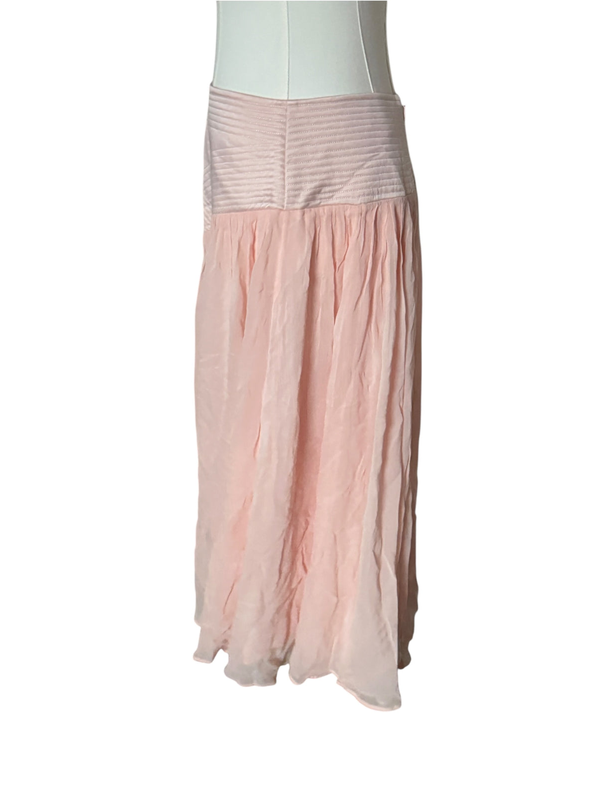 By Anthropologie Satin Trapunto Midi Skirt in pink