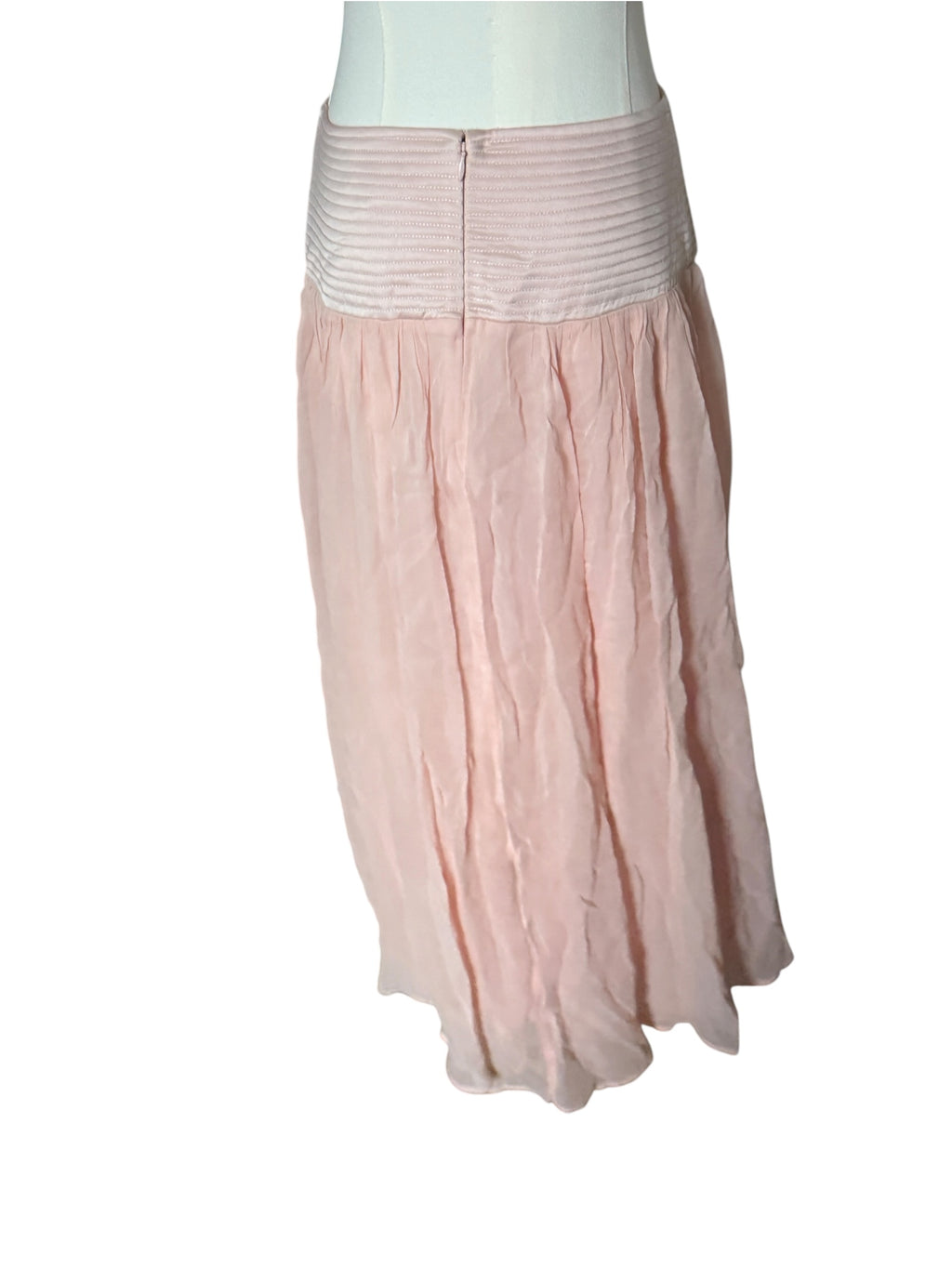 By Anthropologie Satin Trapunto Midi Skirt in pink