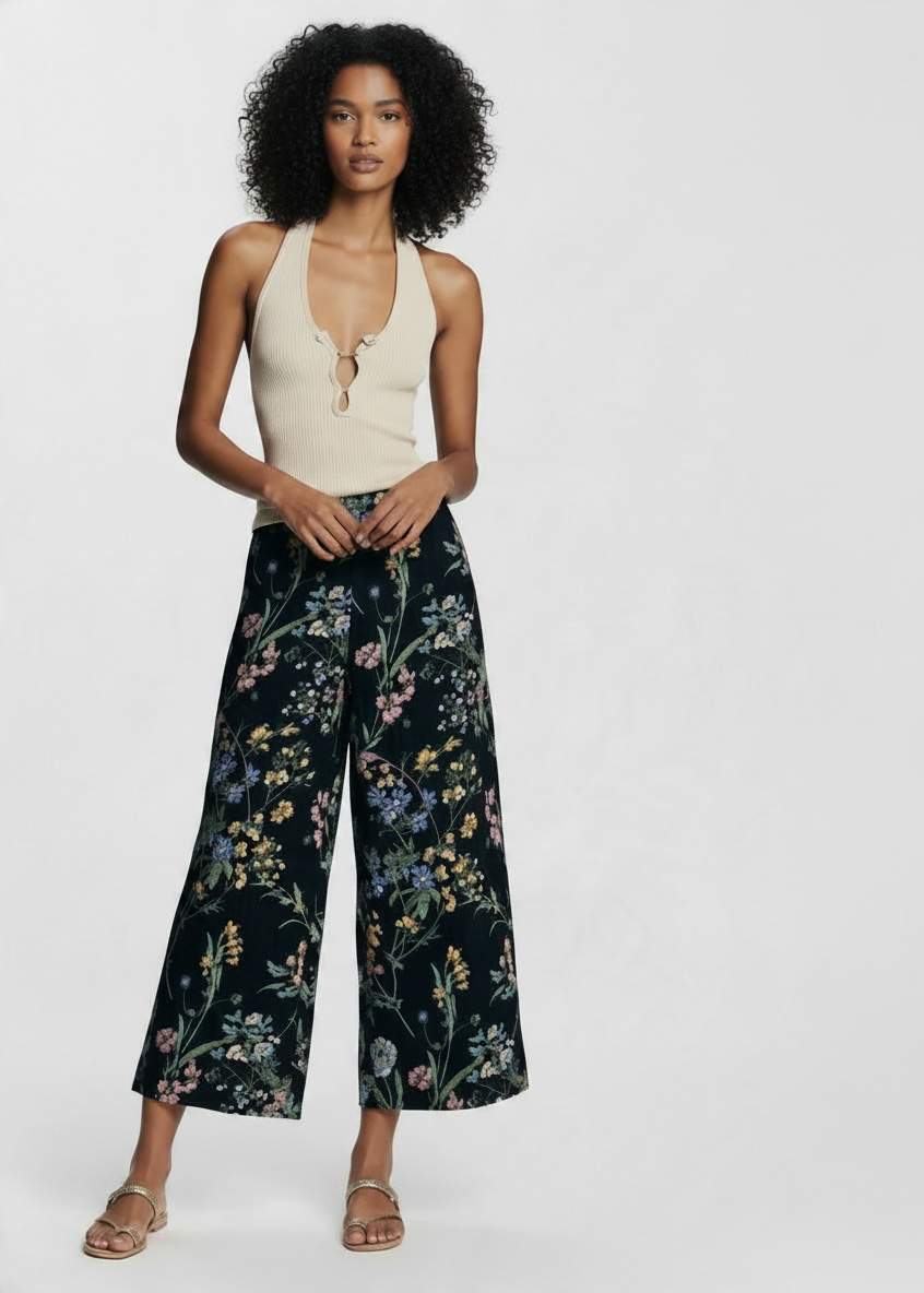 Anthropologie Floral Wide Leg Pants