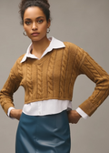 Pilcro Cropped Cable-Knit Twofer Sweater from Anthropologie