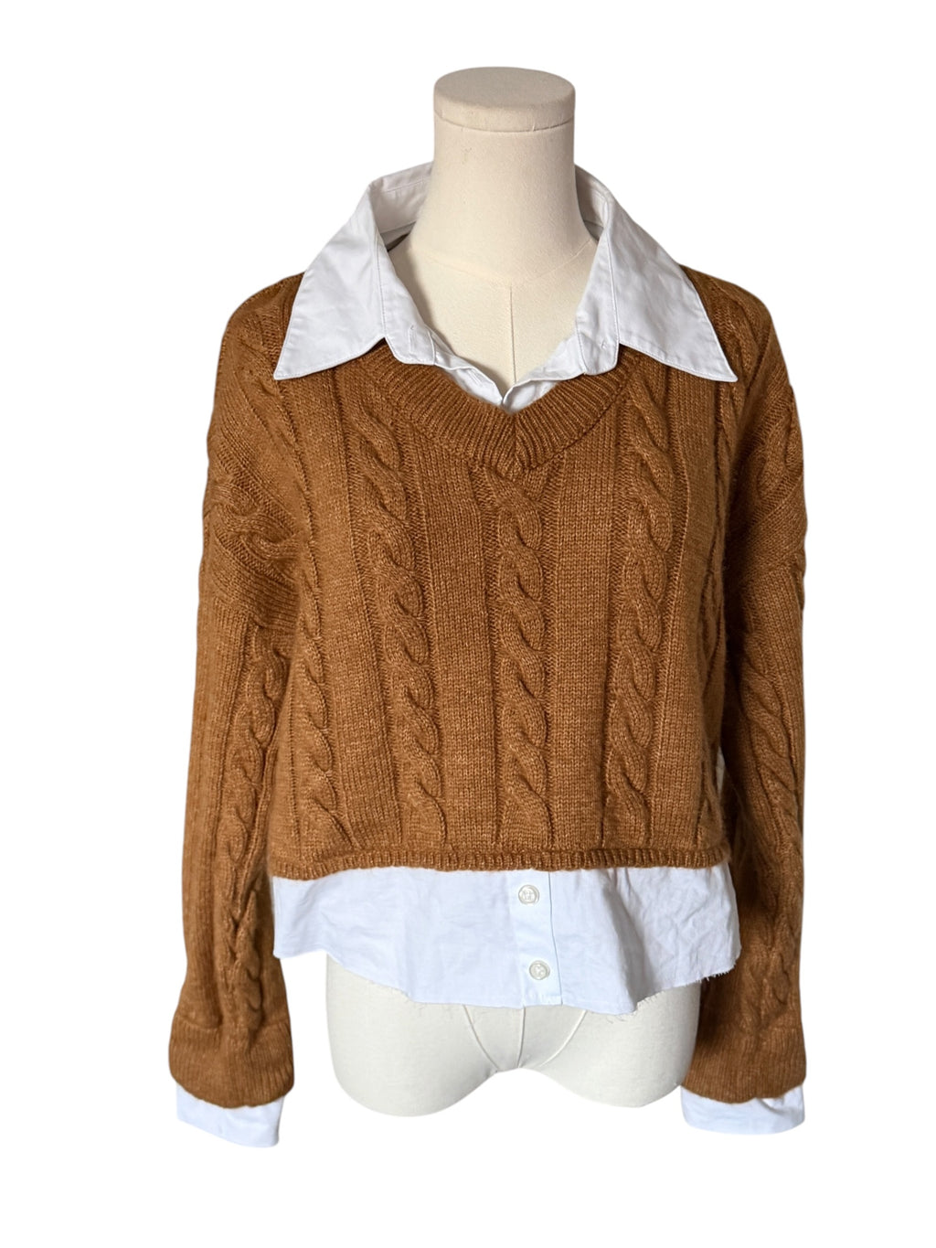 Pilcro Cropped Cable-Knit Twofer Sweater from Anthropologie