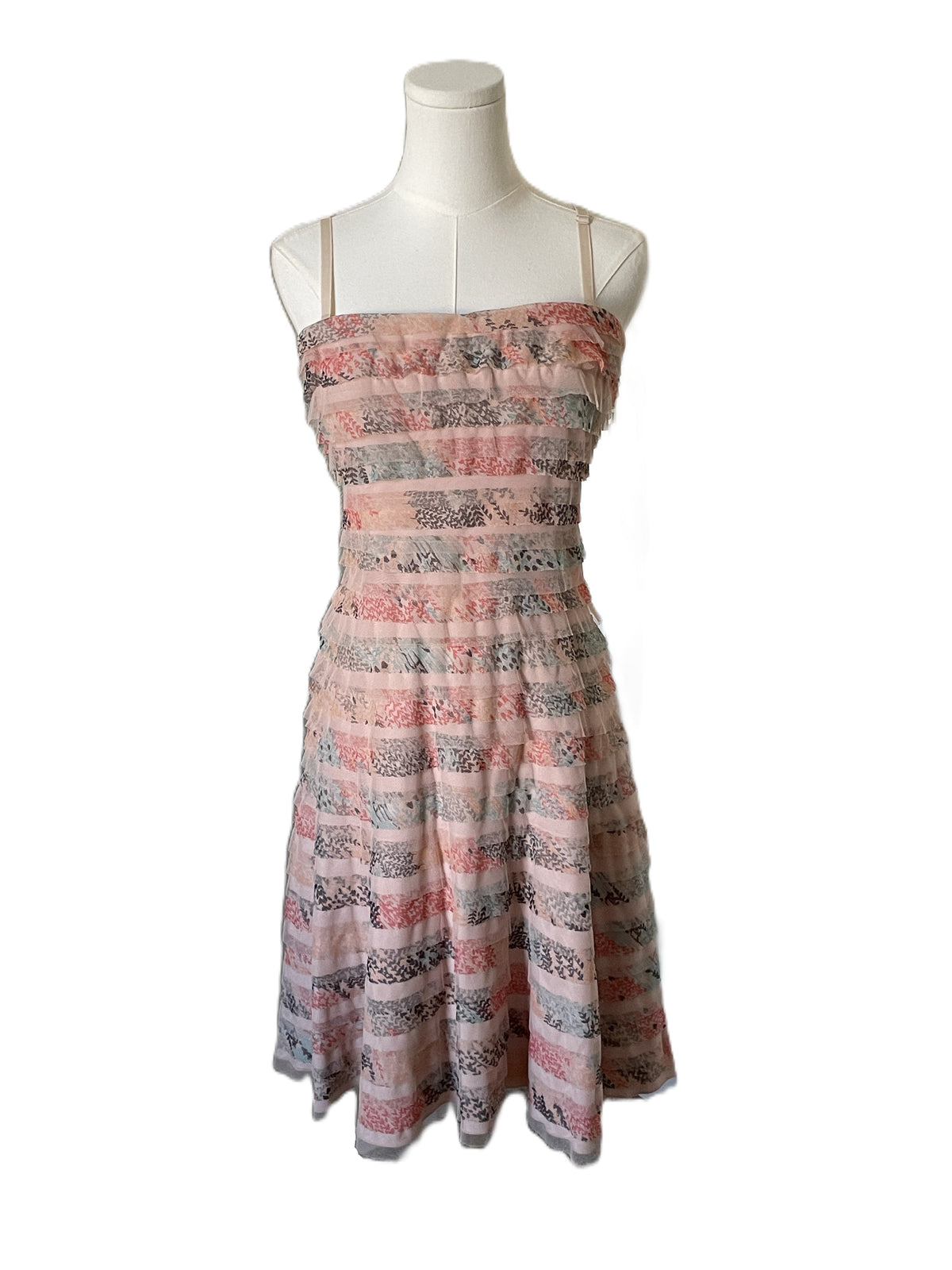 Ruffle mesh mini dress with boning 