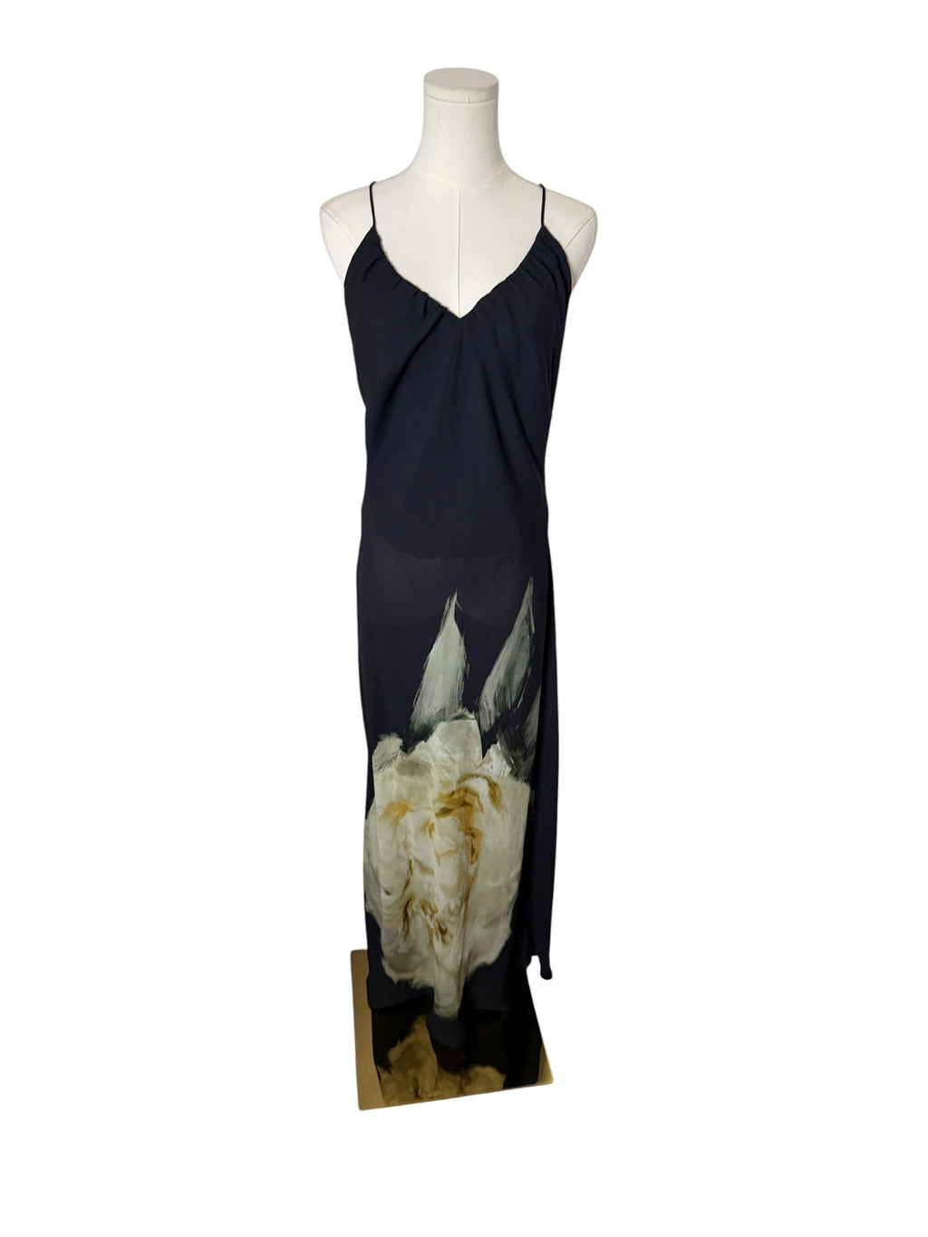 Naya Rea Odette dress in black, featuring a large white floral placement print