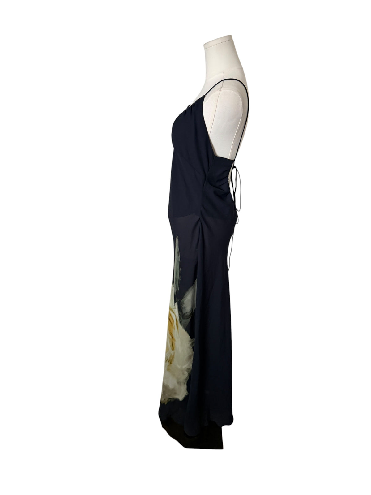 Naya Rea Odette dress in black, featuring a large white floral placement print