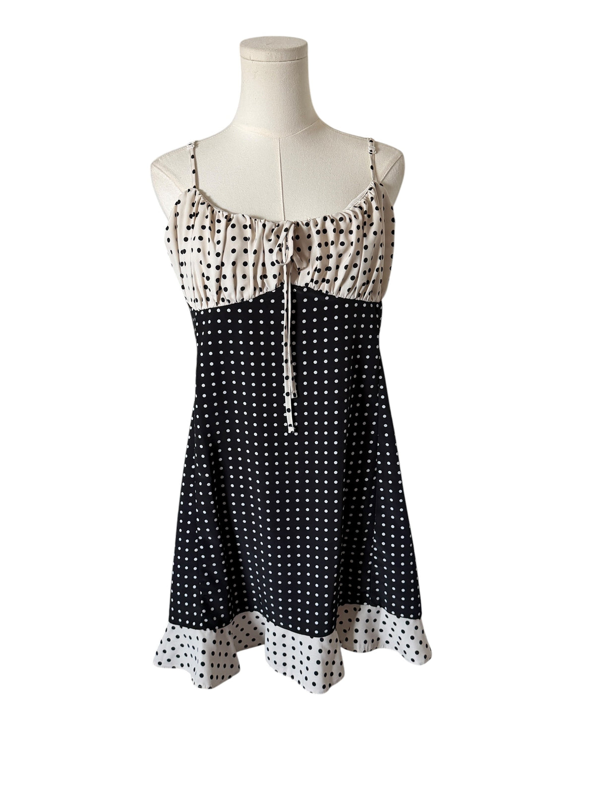 ASOS DESIGN babydoll mini slip dress in mixed spot prin