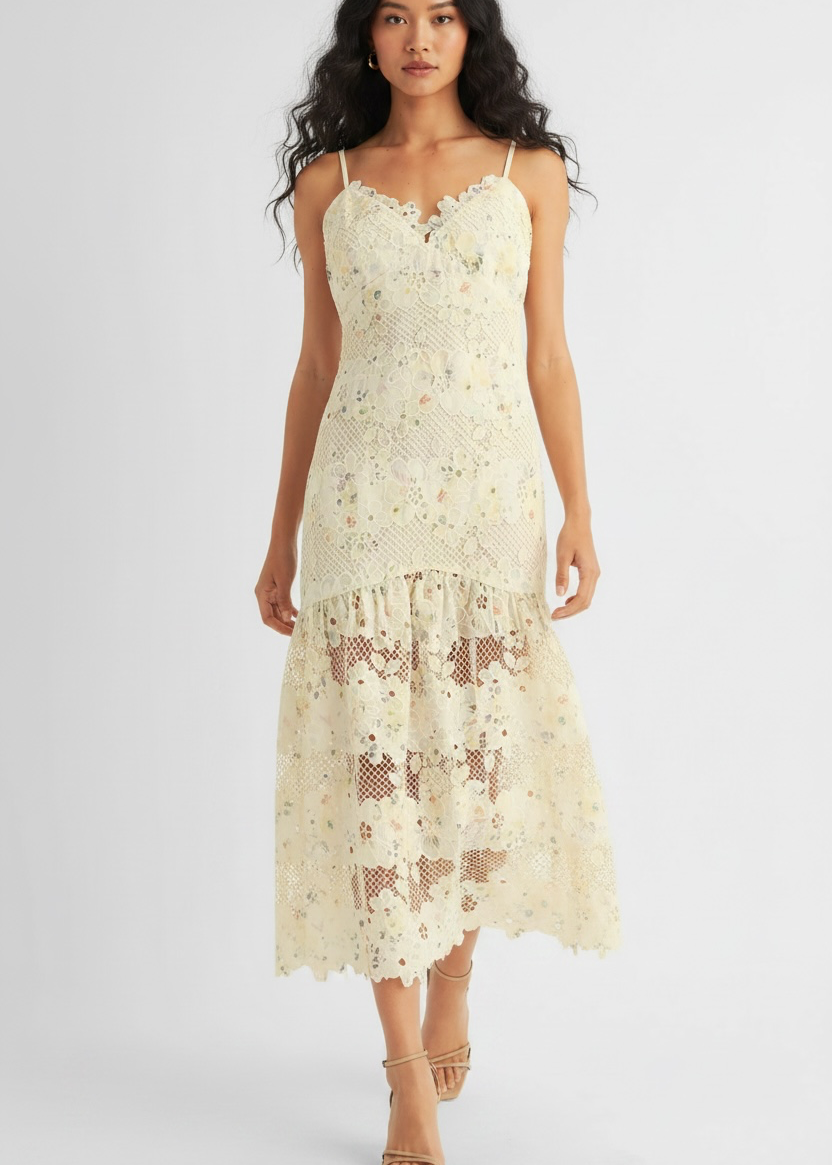 Arose Studio Sabrina Floral Lace Midi Dress