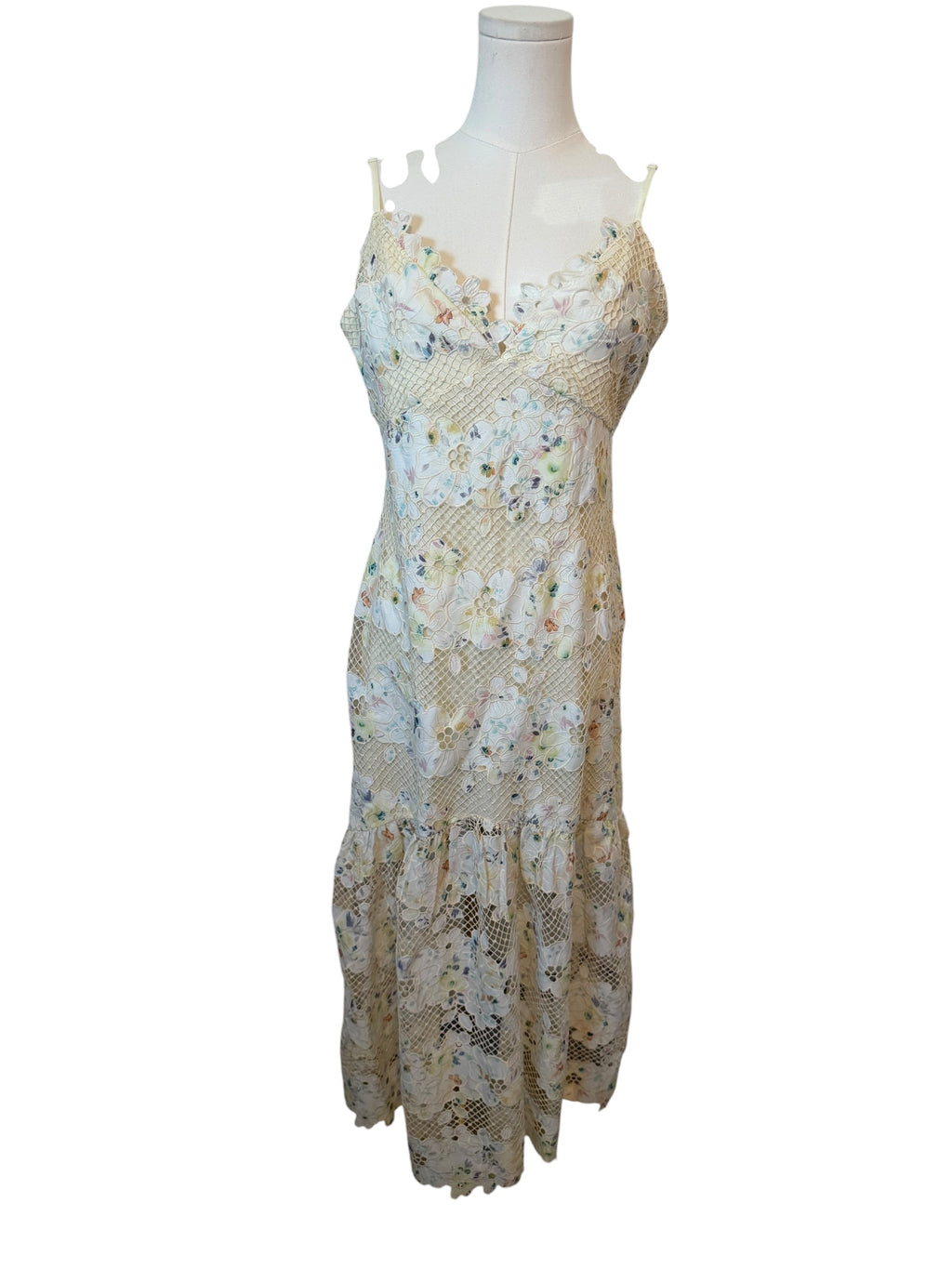 Arose Studio Sabrina Floral Lace Midi Dress