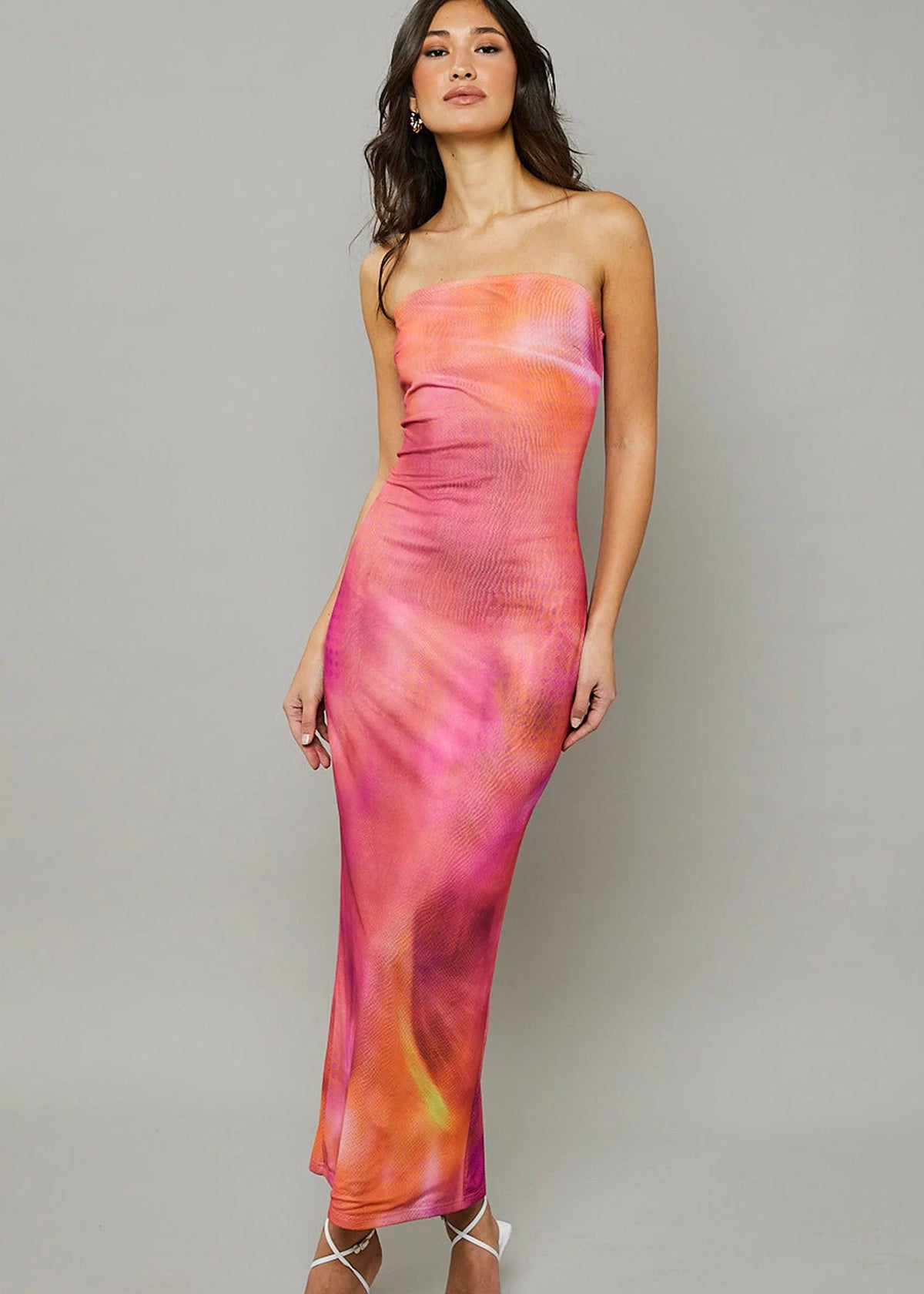Rare London Pink Multi Mesh Bandeau Maxi Dress