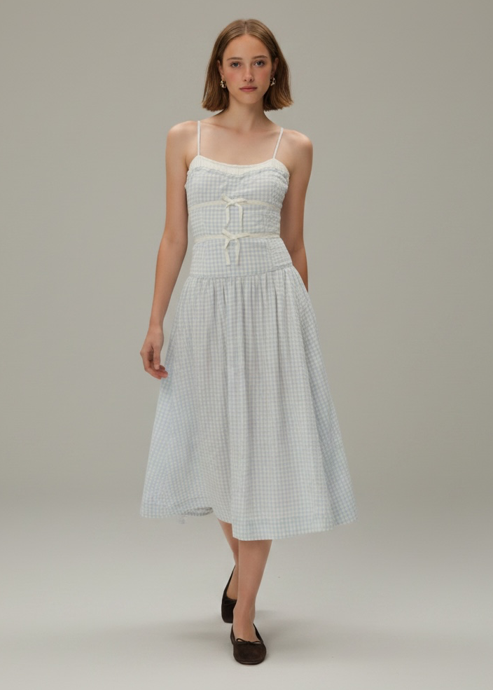 Georgia Gingham Midi Dress in Blue by For Love & Lemons