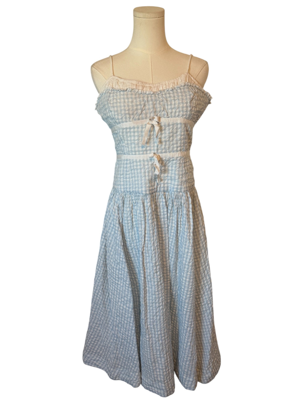 Georgia Gingham Midi Dress in Blue by For Love & Lemons