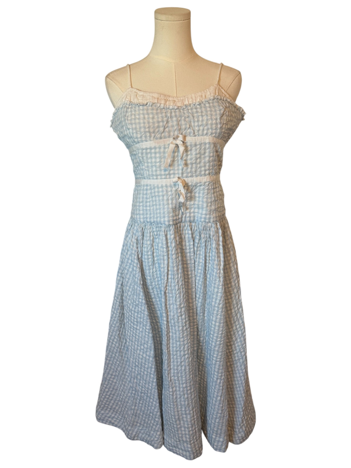 Georgia Gingham Midi Dress in Blue by For Love & Lemons