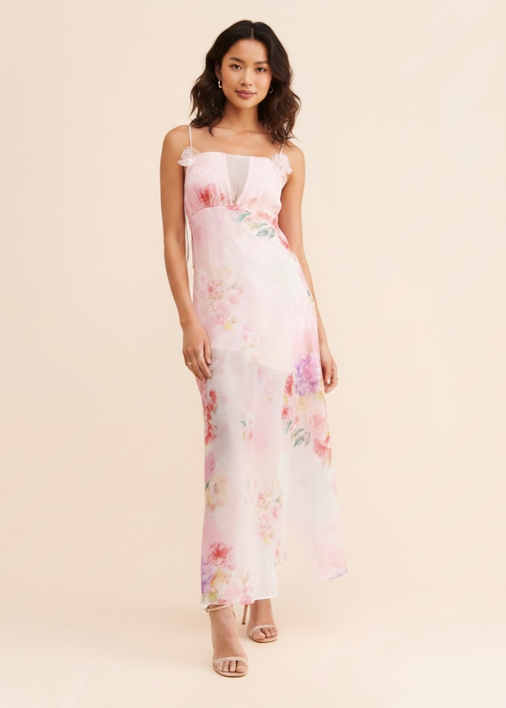 For Love & Lemons Lisa Sheer Floral Maxi Dress