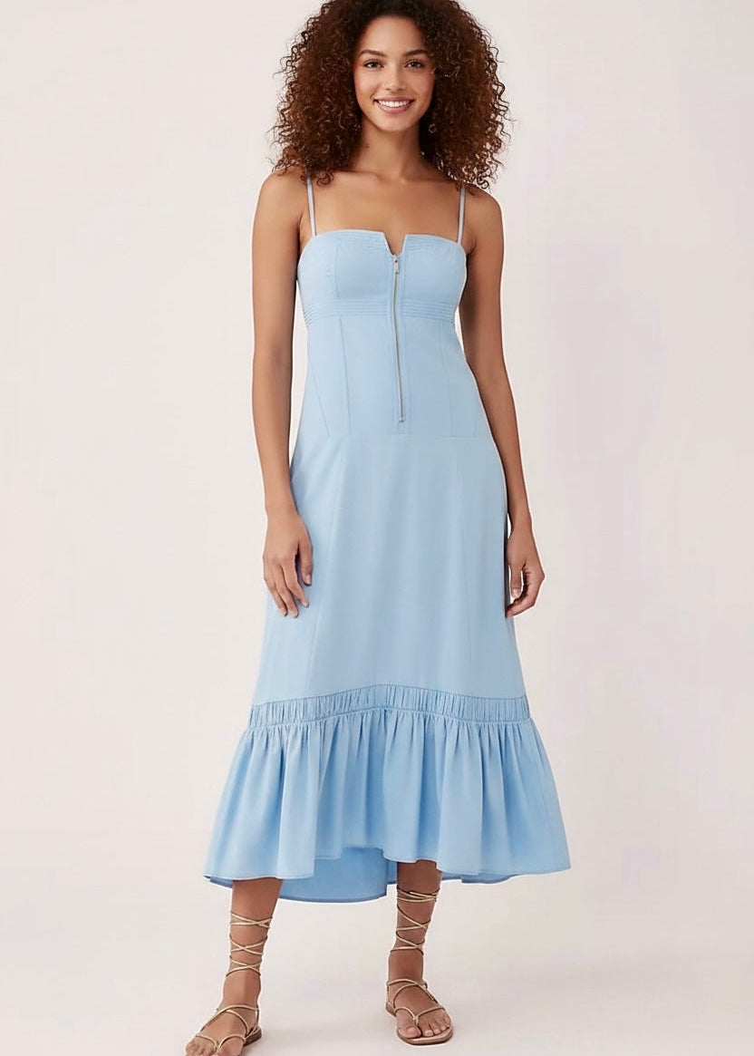 Anthropologie Zip-Front Ruffle-Hem Midi Dress
