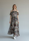 Nicole Miller Floral Print Ruffle Maxi Dress