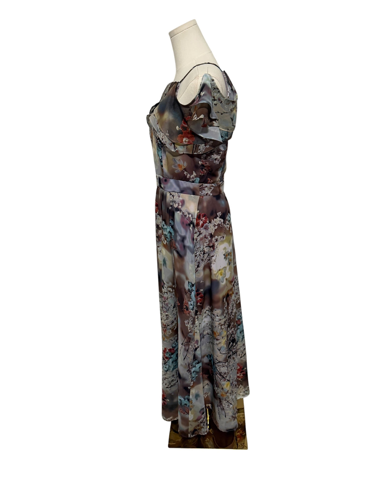 Nicole Miller Floral Print Ruffle Maxi Dress
