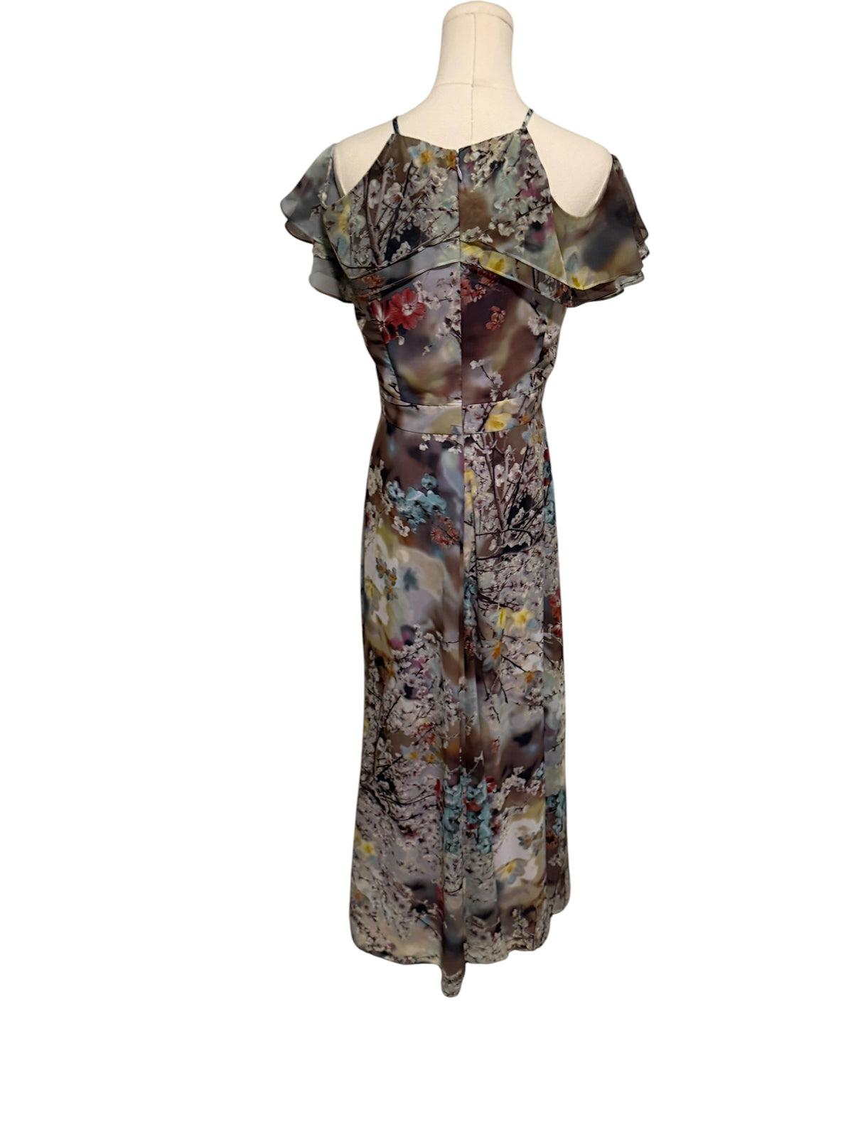 Nicole Miller Floral Print Ruffle Maxi Dress