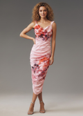 BHLDN Callie sleeveless ruched printed charmeuse midi dress