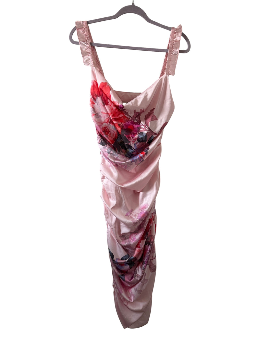 BHLDN Callie sleeveless ruched printed charmeuse midi dress
