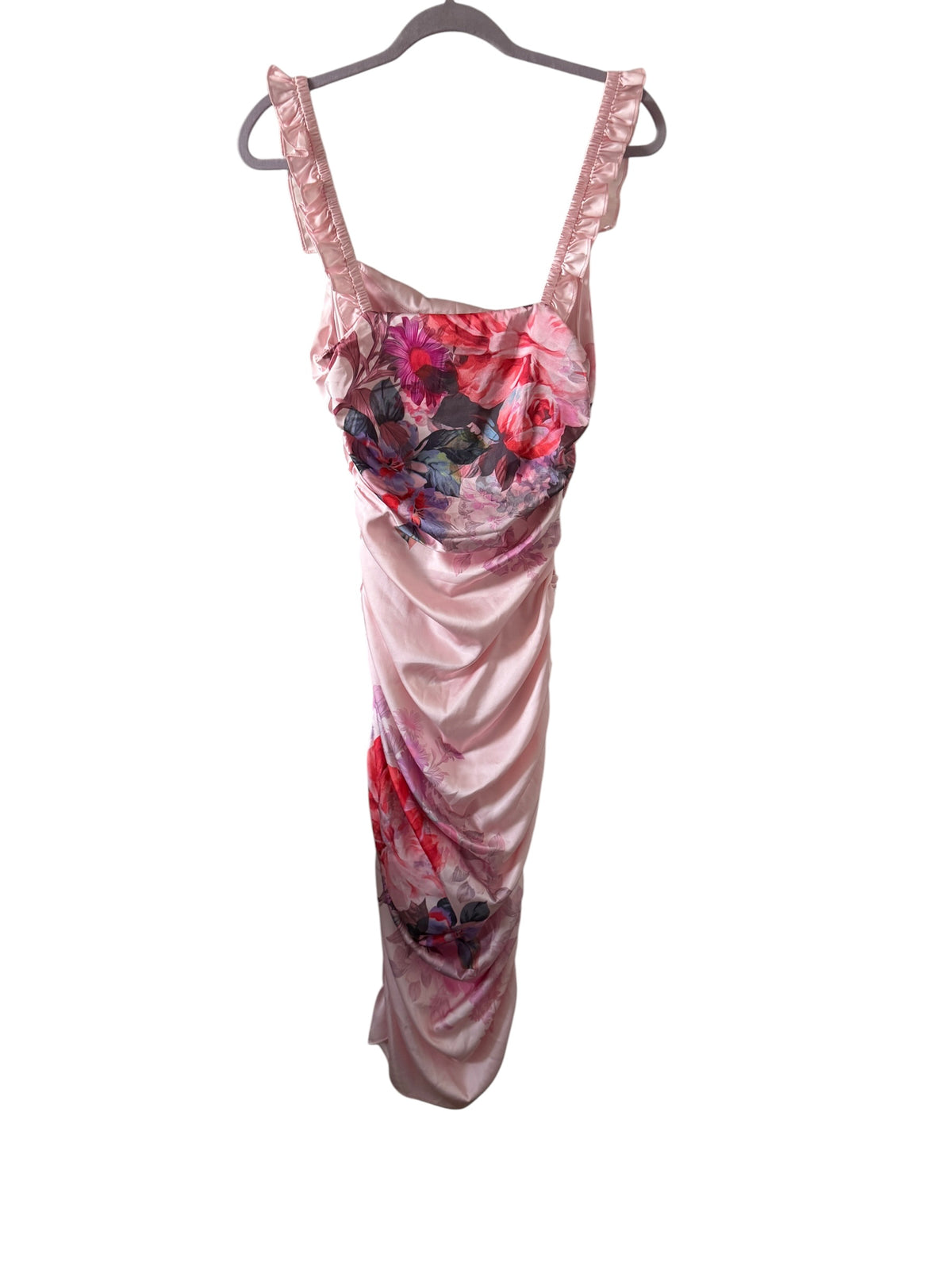 BHLDN Callie sleeveless ruched printed charmeuse midi dress