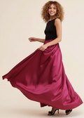 Ripley Rader Ashley Satin Dress with a vibrant magenta skirt.