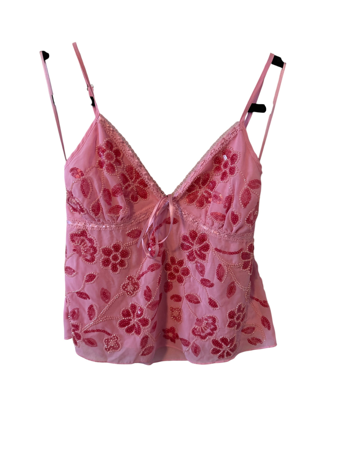 Madden Girl Pink Floral Lace Cami with Sequins