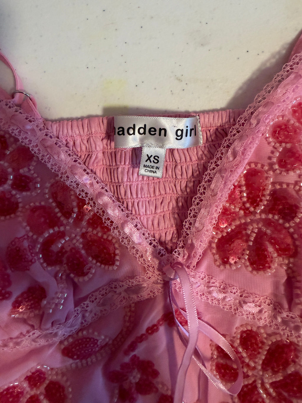 Madden Girl Pink Floral Lace Cami with Sequins