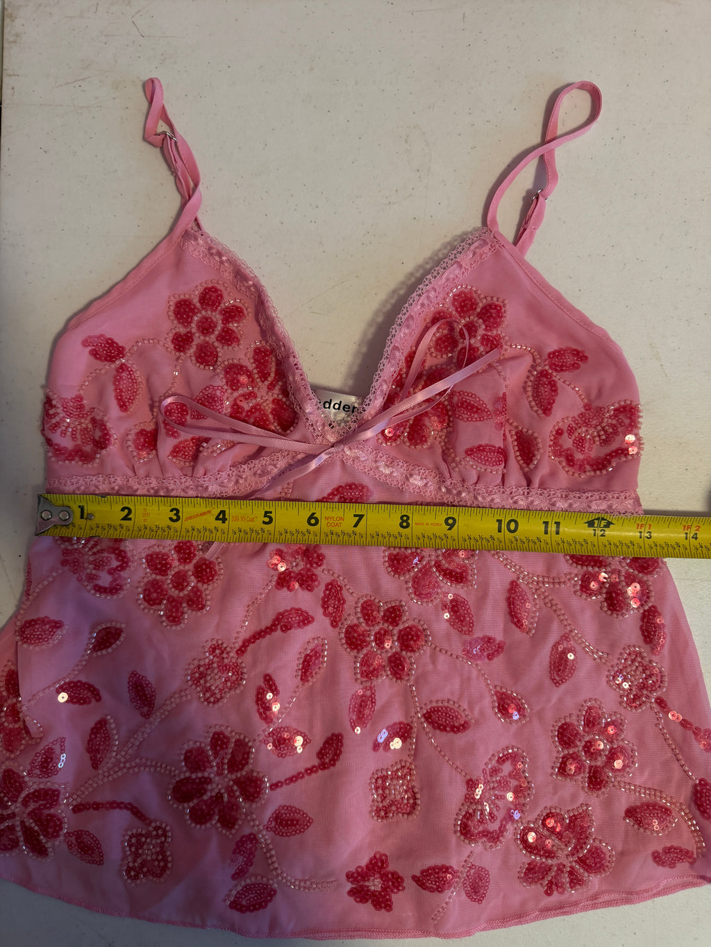 Madden Girl Pink Floral Lace Cami with Sequins