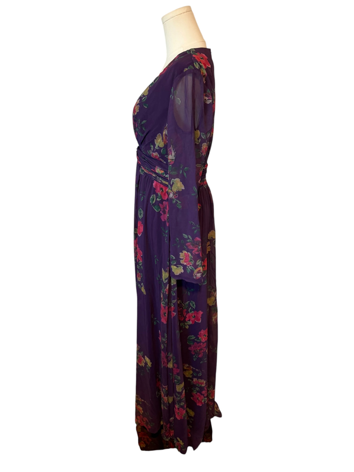 Mac Duggal Long Sleeve Ruched Top Deep V-Neckline Gown