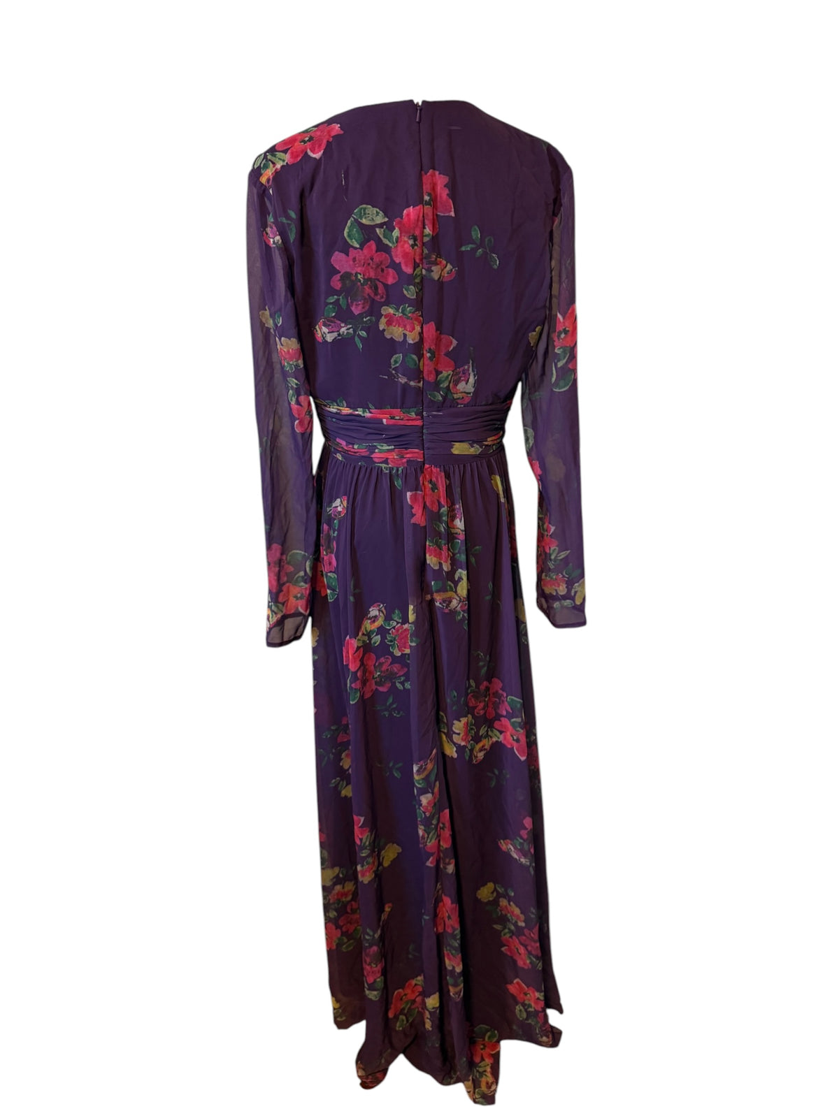 Mac Duggal Long Sleeve Ruched Top Deep V-Neckline Gown