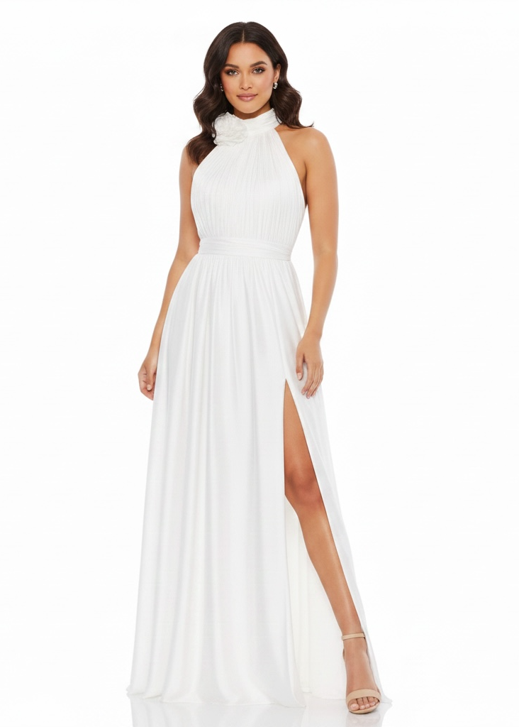 Mac Duggal Rosette Halter Chiffon Gown