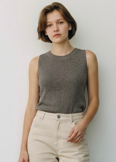Line & Dot Heather Grey Ribbed Sleeveless Tank