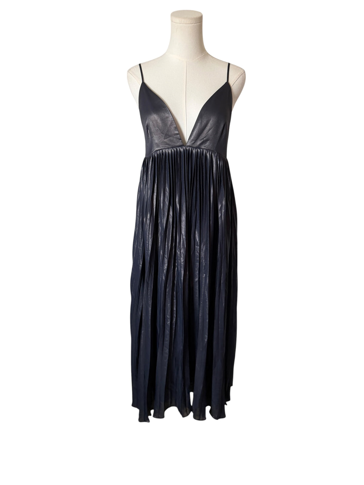 BHLDN Alessia Sleeveless V-Neck Pleated Crepe Midi Dress
