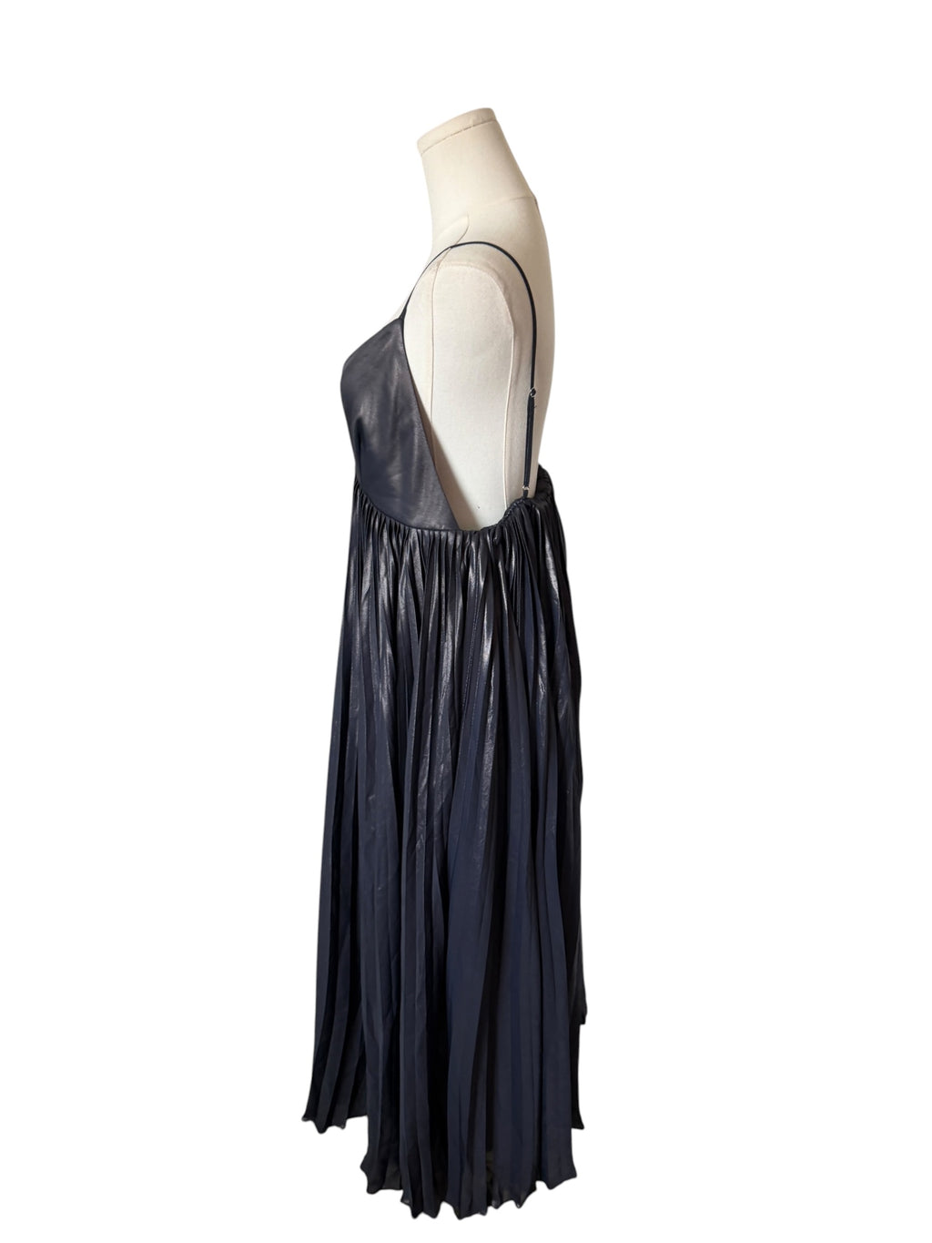 BHLDN Alessia Sleeveless V-Neck Pleated Crepe Midi Dress