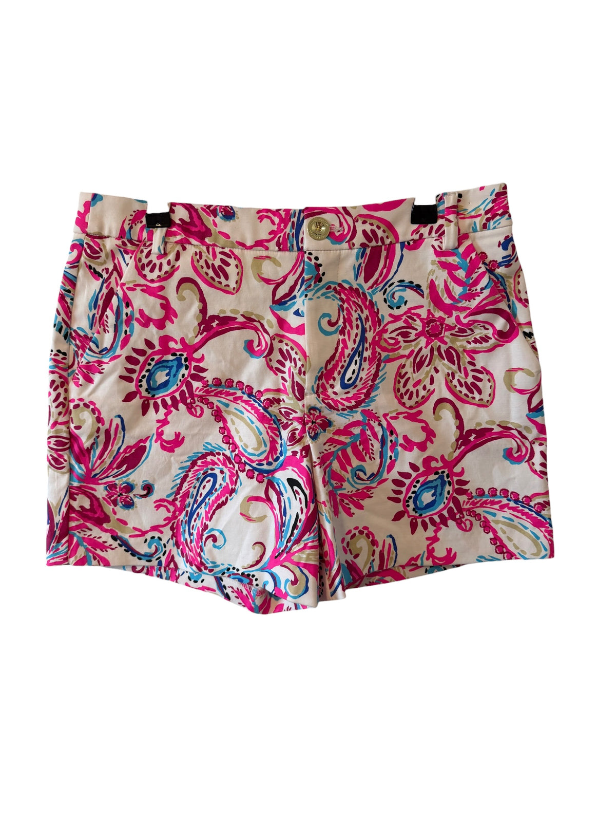 Lilly Pulitzer shorts feature a vibrant pink paisley print