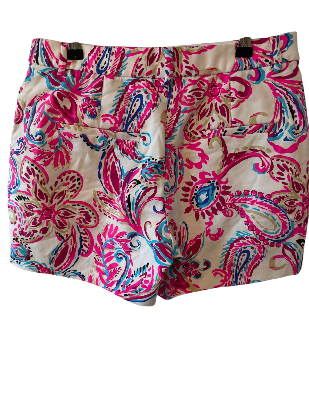 Lilly Pulitzer shorts feature a vibrant pink paisley print