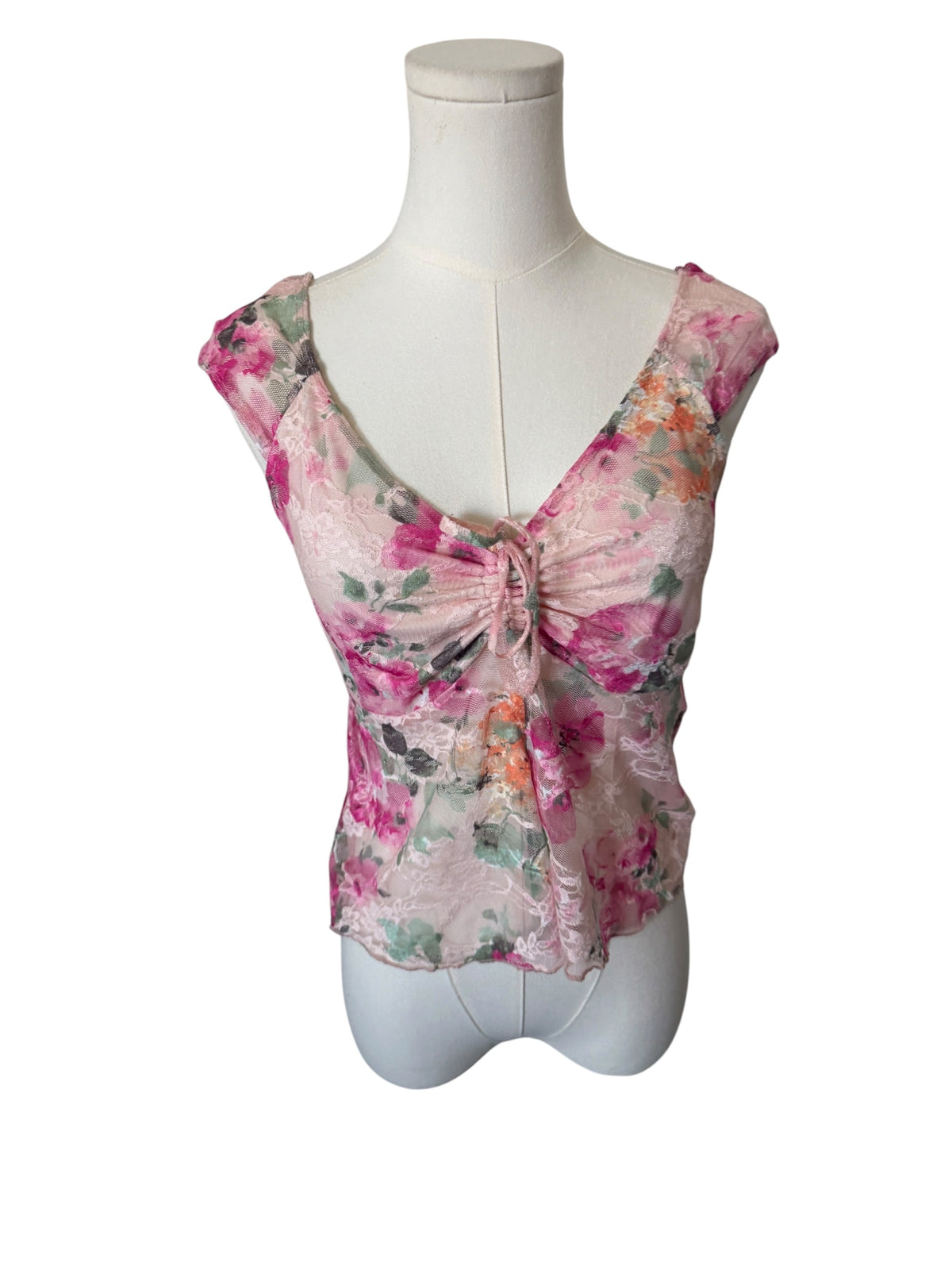 Rebellious Dreamer Pink Floral Mesh Tank Top