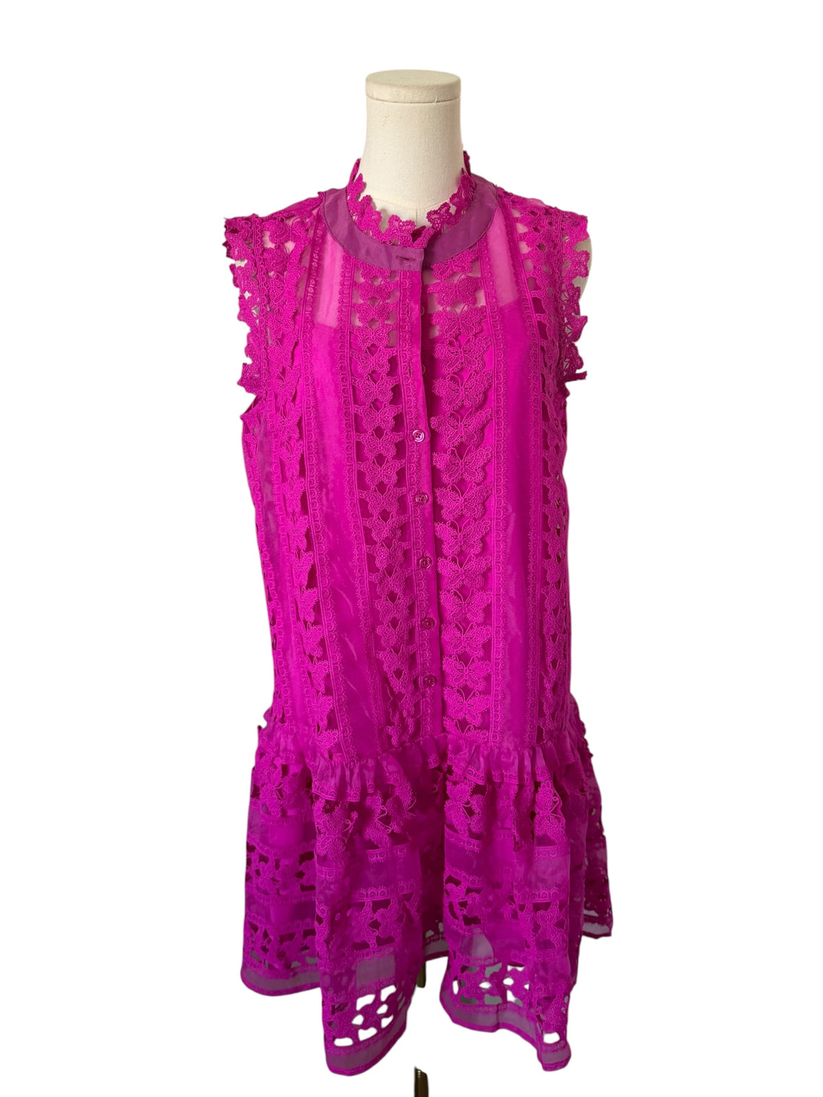 CIEBON Cara Butterfly Lace Shift Dress in fuchsia
