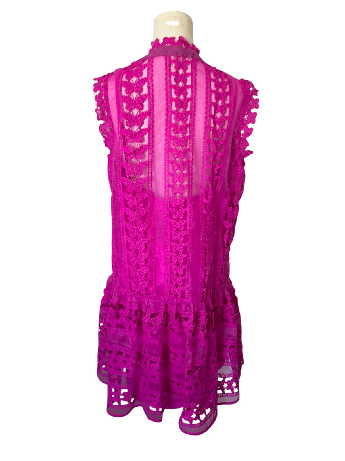CIEBON Cara Butterfly Lace Shift Dress in fuchsia