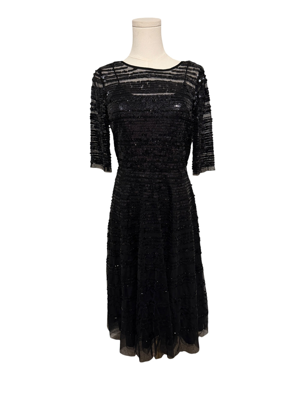Johnny Was Beaded Mesh A-Line Dress Black