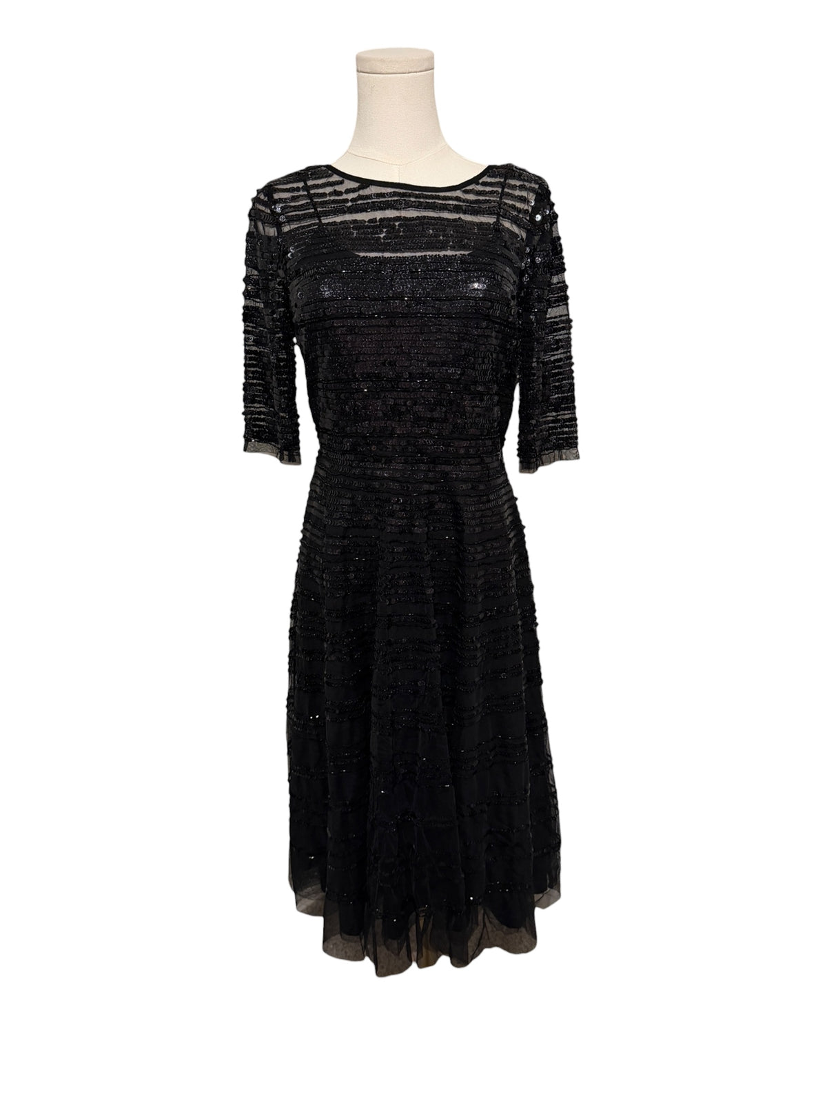 Johnny Was Beaded Mesh A-Line Dress Black