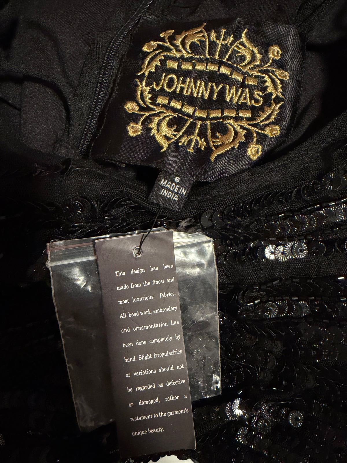 Johnny Was Beaded Mesh A-Line Dress Black
