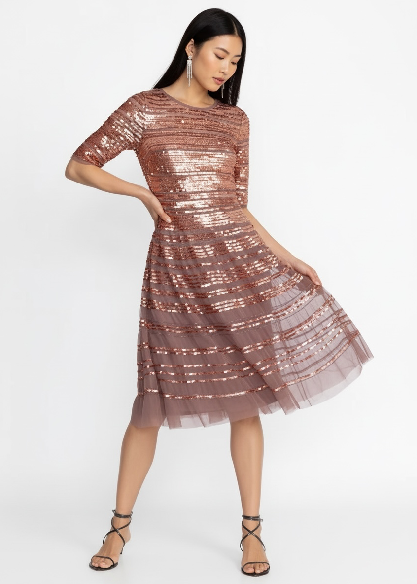 Johnny Was Sepia Beaded Mesh Dress