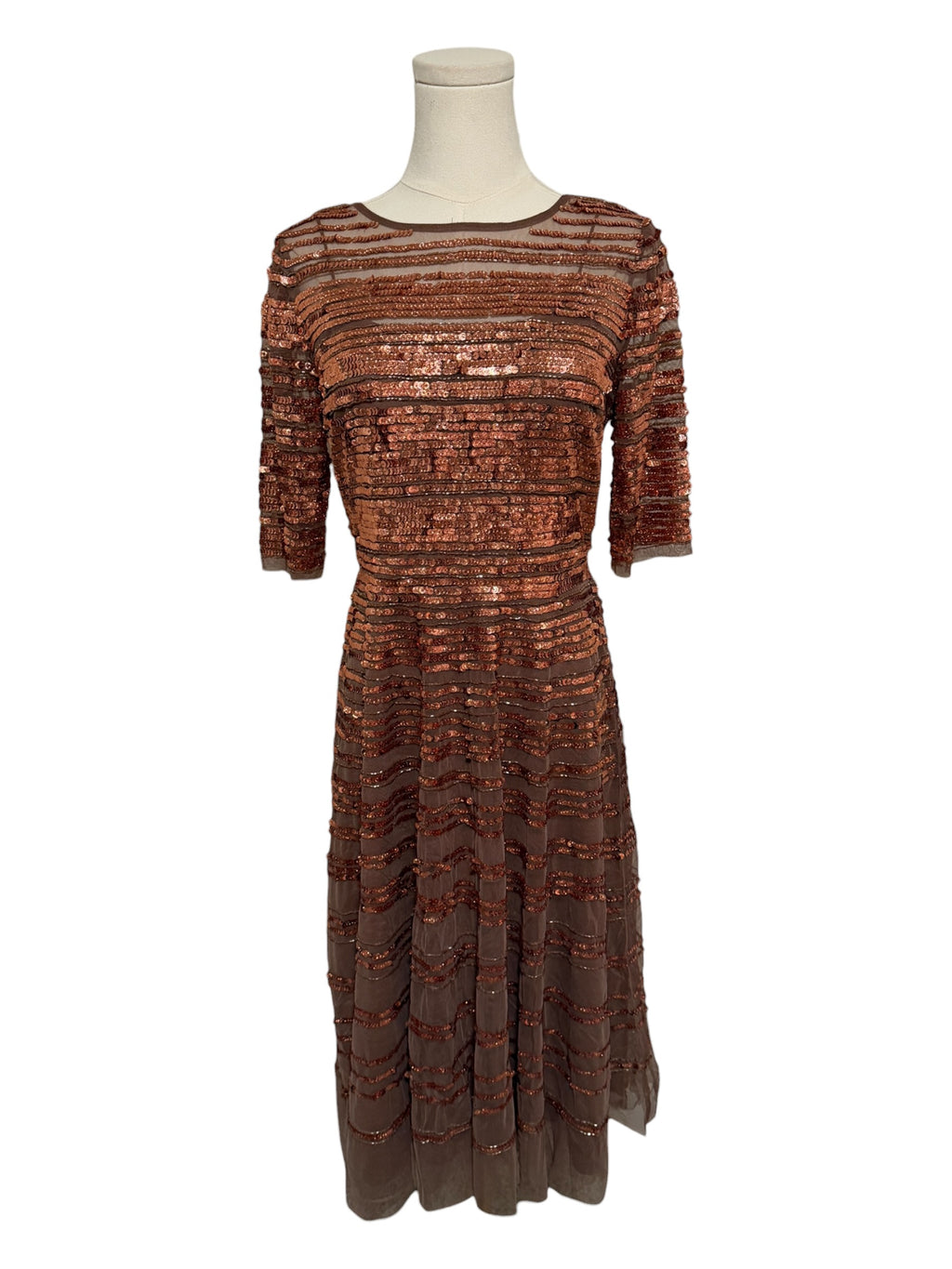Johnny Was Sepia Beaded Mesh Dress