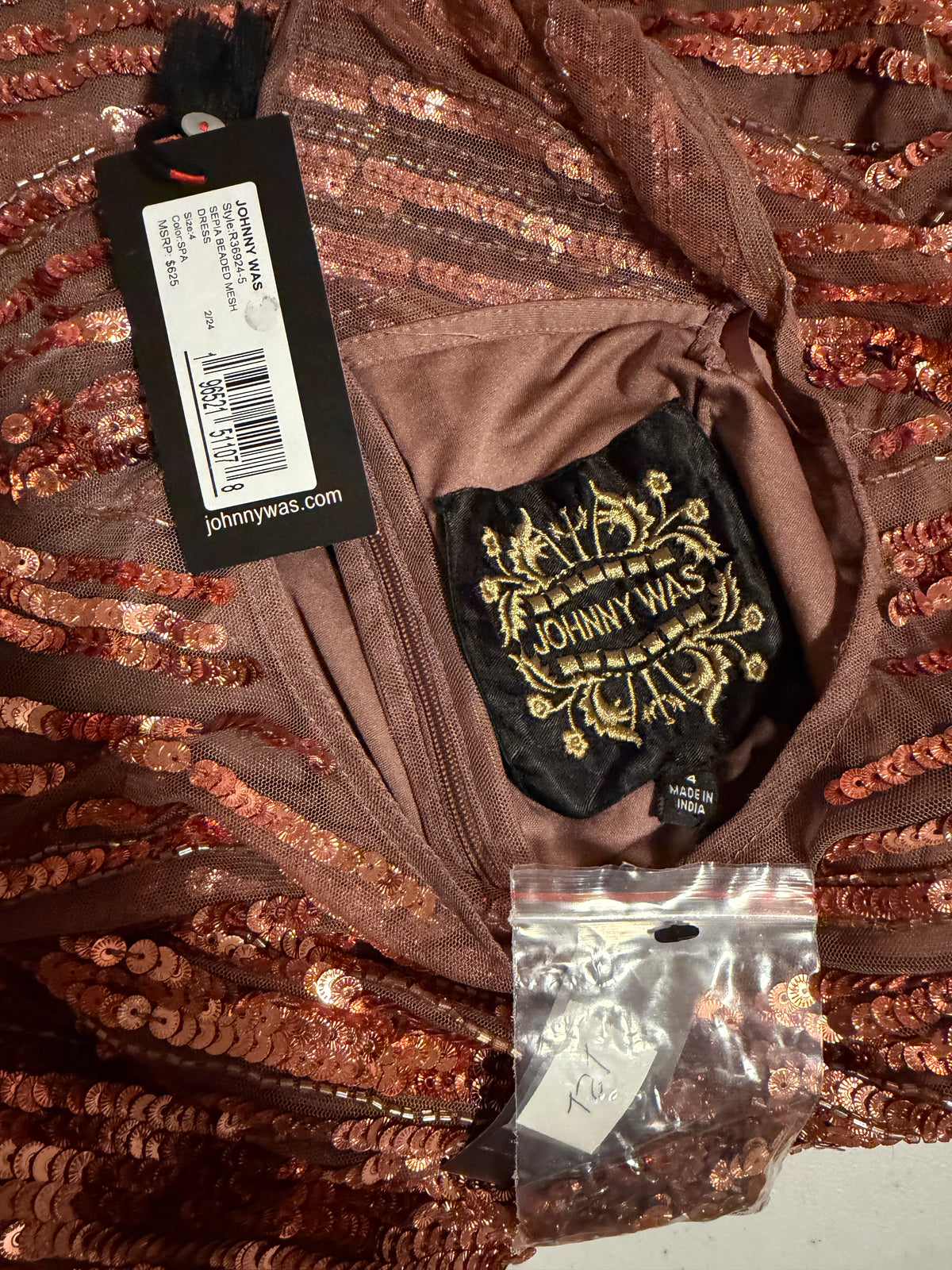 Johnny Was Sepia Beaded Mesh Dress