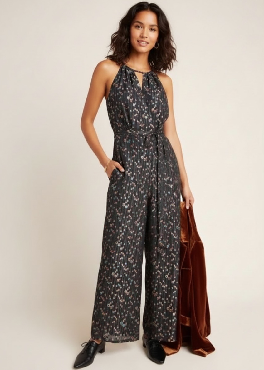 Eva Franco Edita Halter Metallic Clip Dot Jumpsuit